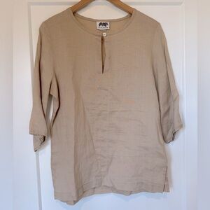 Vintage wild palms Linen Tan Beige Casual Pullover Top / small